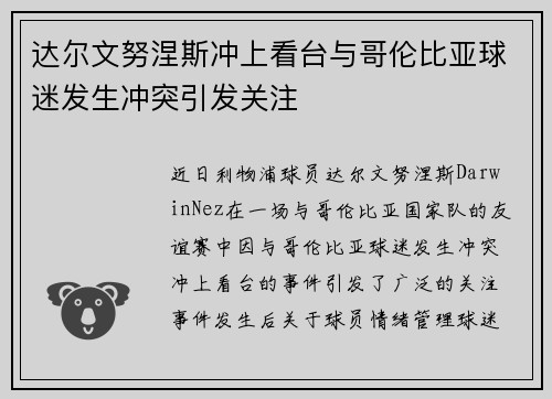 达尔文努涅斯冲上看台与哥伦比亚球迷发生冲突引发关注 达尔文努涅斯冲上看台与哥伦比亚球迷发生冲突引发关注